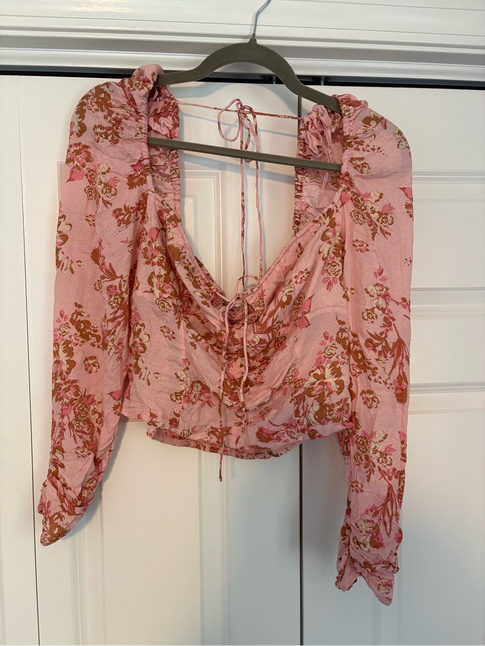 Free People Pink Floral Open-Back Tie Crop Top